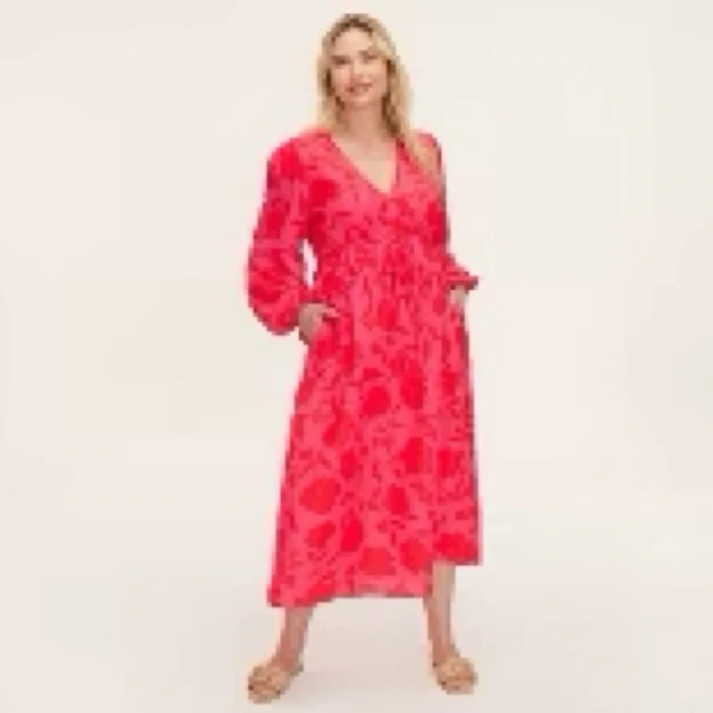 kate spade new york x Target Rose Linen Long Sleeve Maxi Dress, Pink/Red, Med - Picture 1 of 6